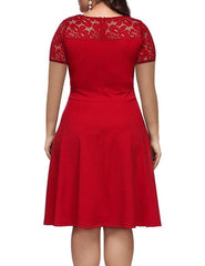 New Summer Plus Size Dresses Sexy V-neck Lace Vestido Largo Big Size Hollow out Zipper Short-sleeve Slim Large-size Dress - kinko