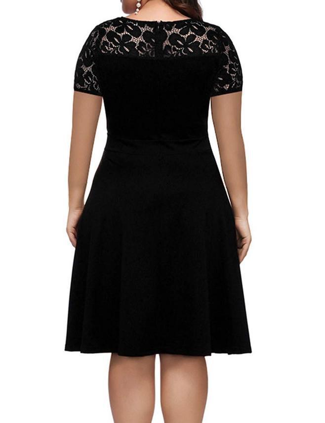 New Summer Plus Size Dresses Sexy V-neck Lace Vestido Largo Big Size Hollow out Zipper Short-sleeve Slim Large-size Dress - kinko