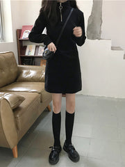 Black Dress Women Fall Winter New Korean Mid-Length Style