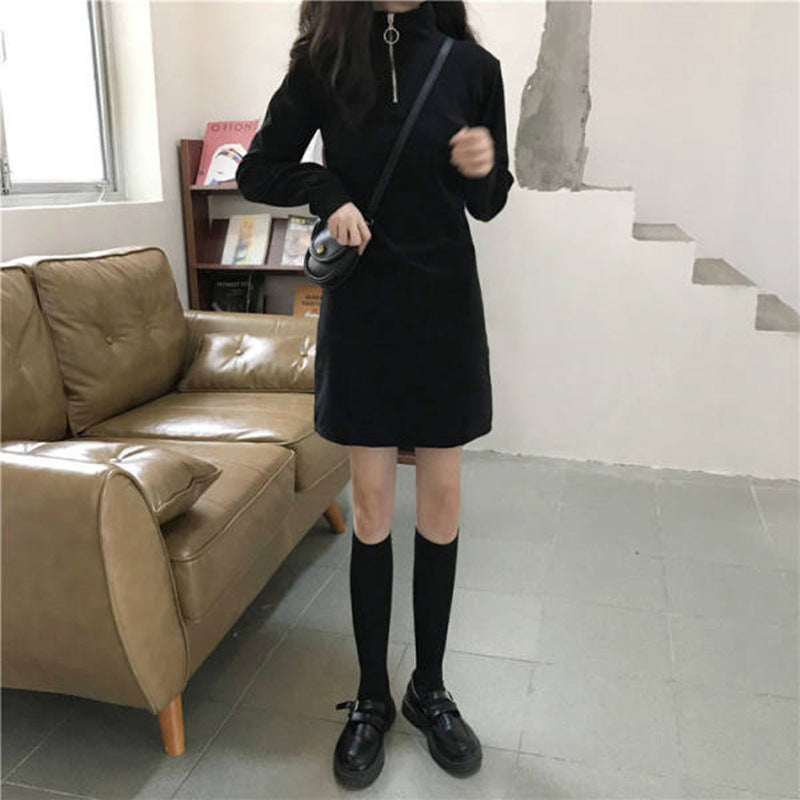Black Dress Women Fall Winter New Korean Mid-Length Style