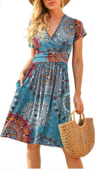 Ruffle Floral Dress Women Long Sleeve A Line Dresses - kinko