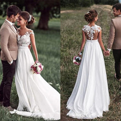 Retro Lace Shoulder Chiffon Slim Bridal Wedding Dress - kinko