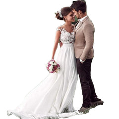 Retro Lace Shoulder Chiffon Slim Bridal Wedding Dress - kinko