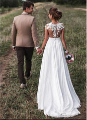 Retro Lace Shoulder Chiffon Slim Bridal Wedding Dress - kinko