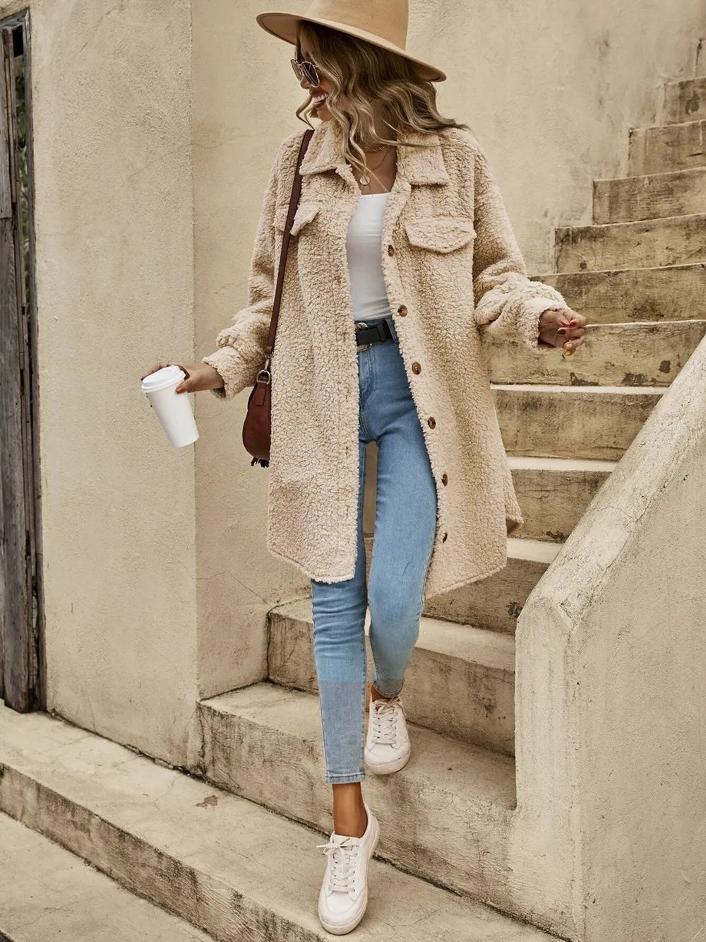Collared Button Down Coat - kinko