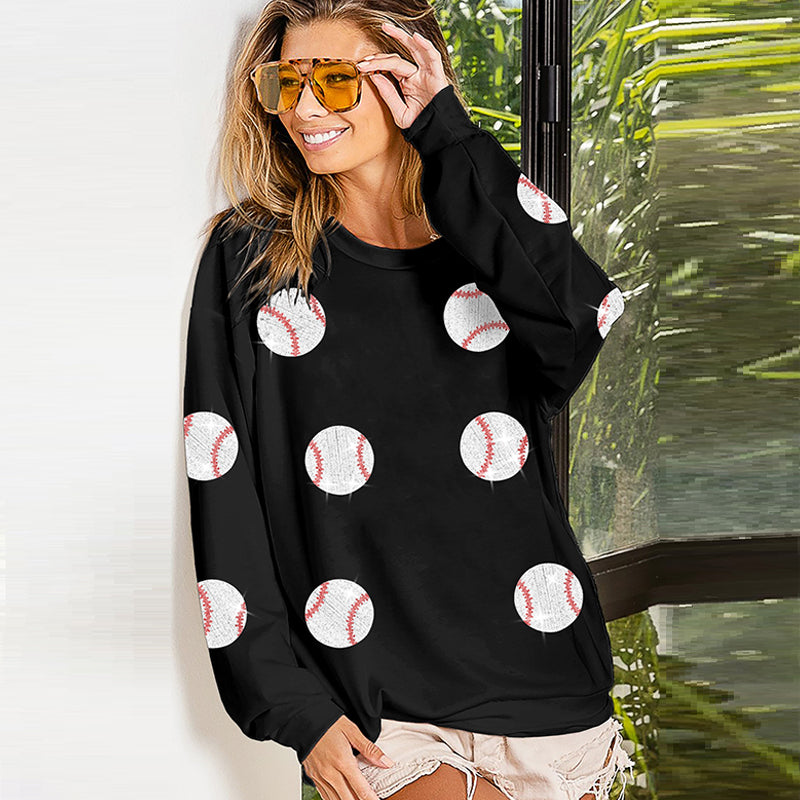 Spring Popular Baseball Sequined Sweatshirt Lazy Long Sleeve Tops Outerwear Women - kinko Global Holdings inc