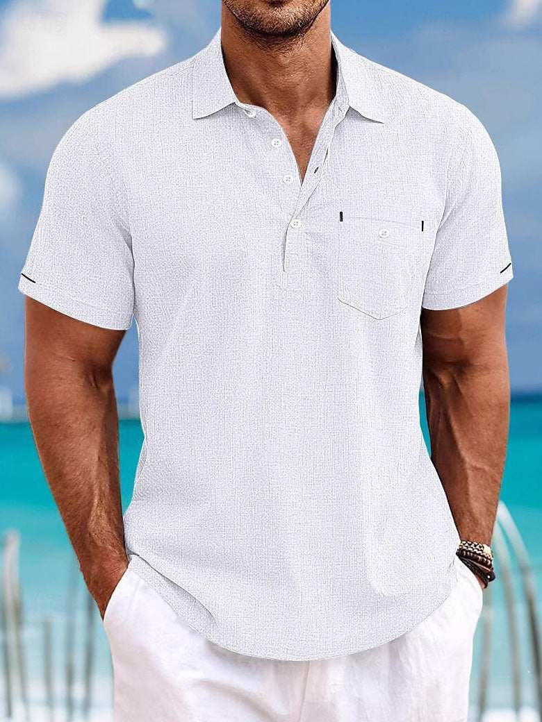 Men's Lapel Single Pocket Fashion Short Sleeve Shirt - kinko