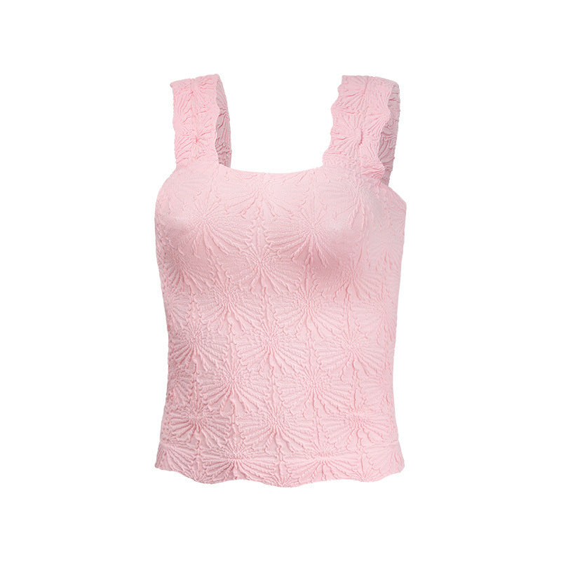 Square Collar Sports Underwear Jacquard Vest - kinko