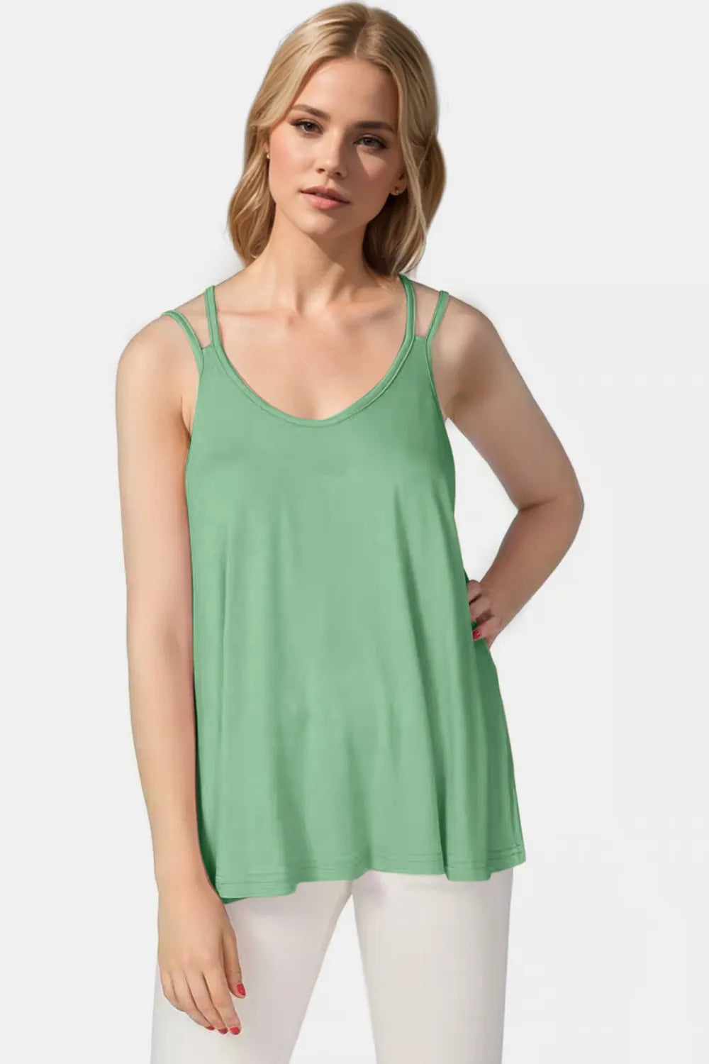 Basic Bae Bamboo Scoop Neck Double Spaghetti Straps Cami - kinko