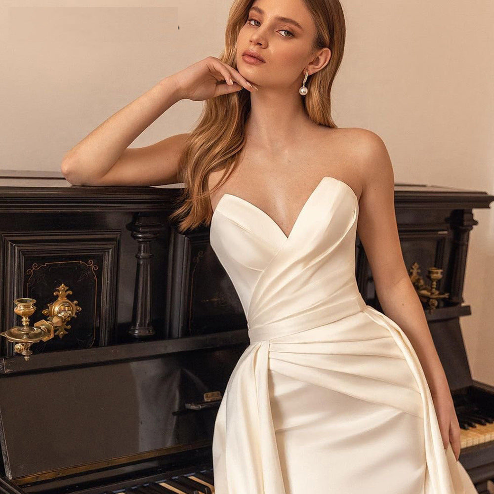 Satin Sheath Sexy Backless High Waist Slimming Trailing Two-way Detachable - kinko