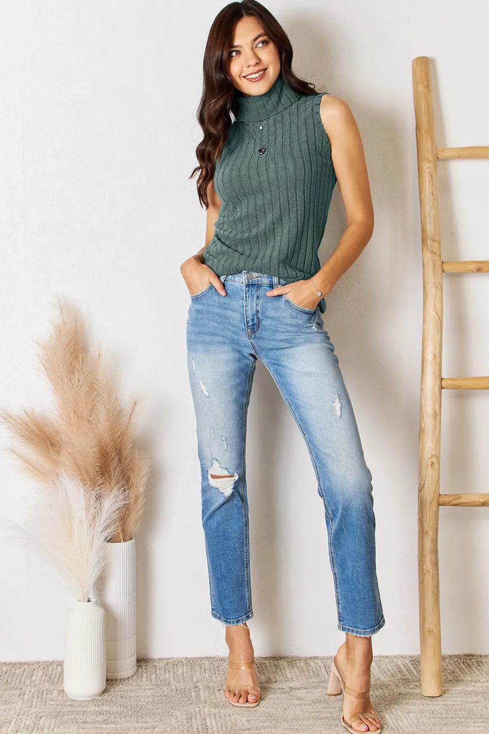 Basic Bae Full Size Ribbed Turtleneck Tank - kinko