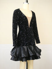 See-through Deep V-neck Sequins Dress Banquet Ball Party Short Dress - kinko