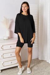Basic Bae Bamboo Full Size Round Neck Drop Shoulder T-Shirt and Shorts Set - kinko