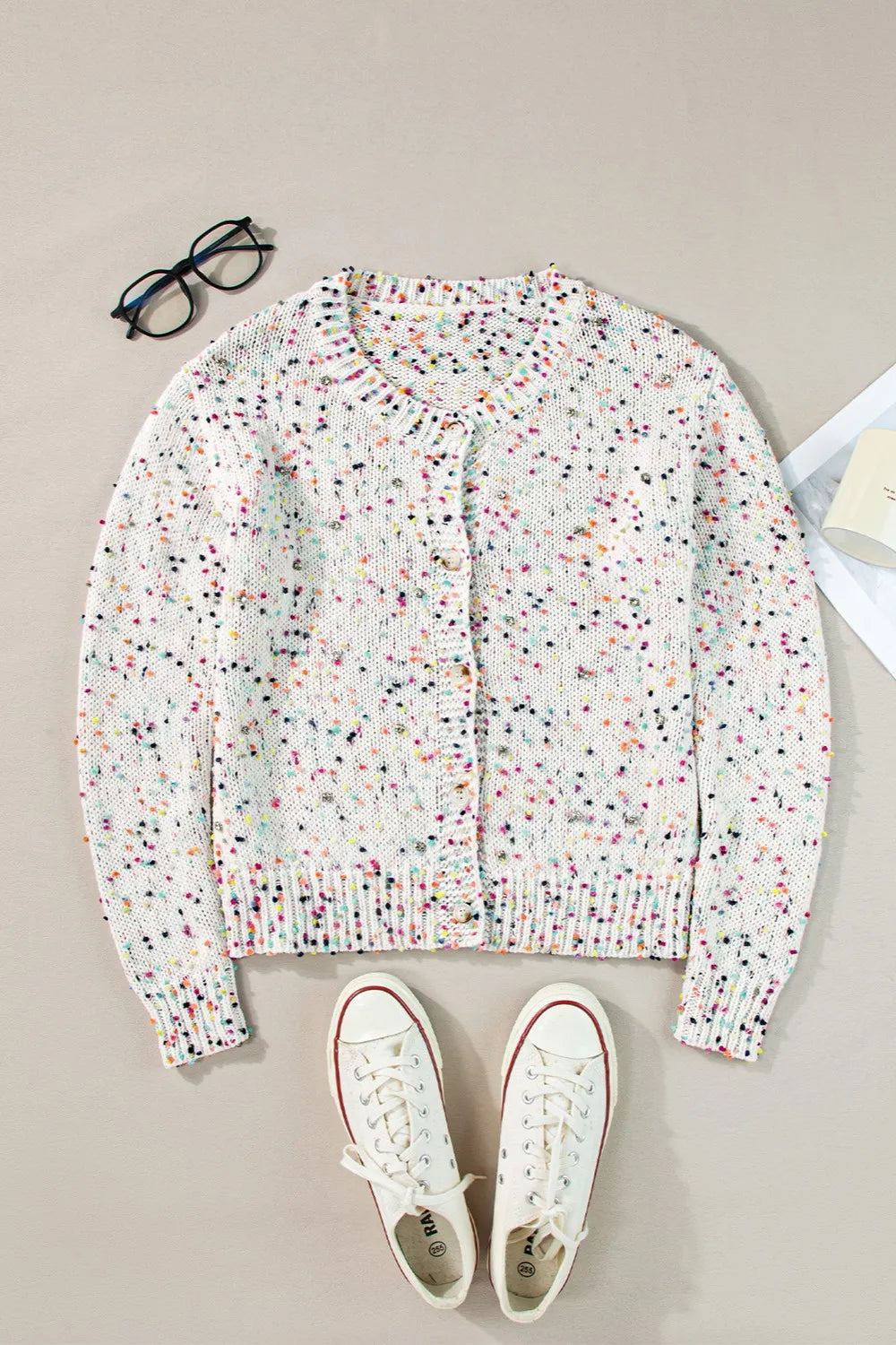 Confetti Button Up Long Sleeve Cardigan - kinko