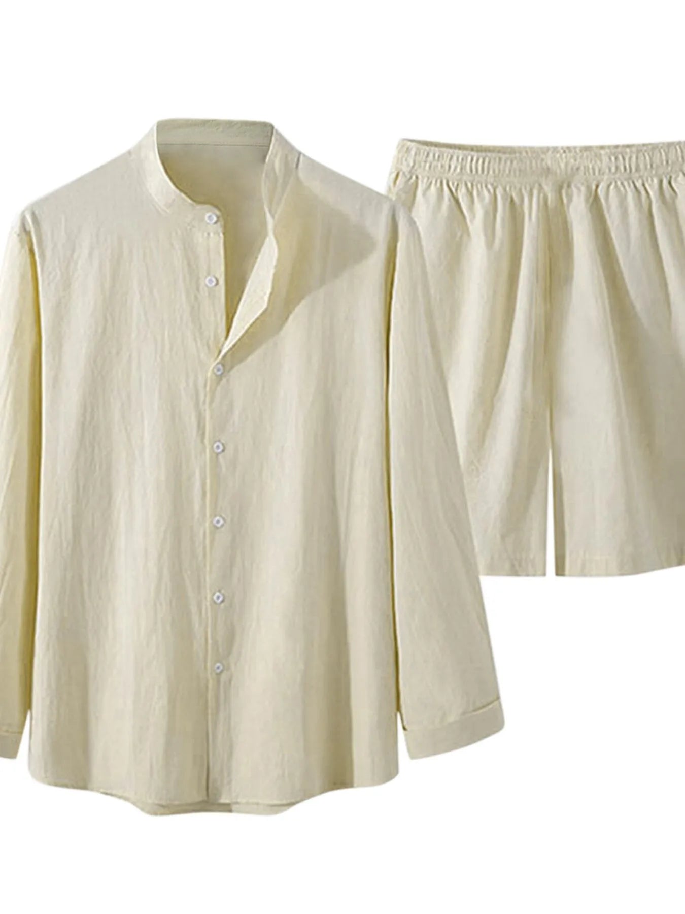 Men's Full Size Button Up Long Sleeve Shirt and Shorts Set Plus Size - kinko
