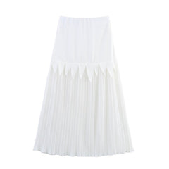 Acetate Satin Chiffon Slimming Patchwork Pleated Skirt - kinko