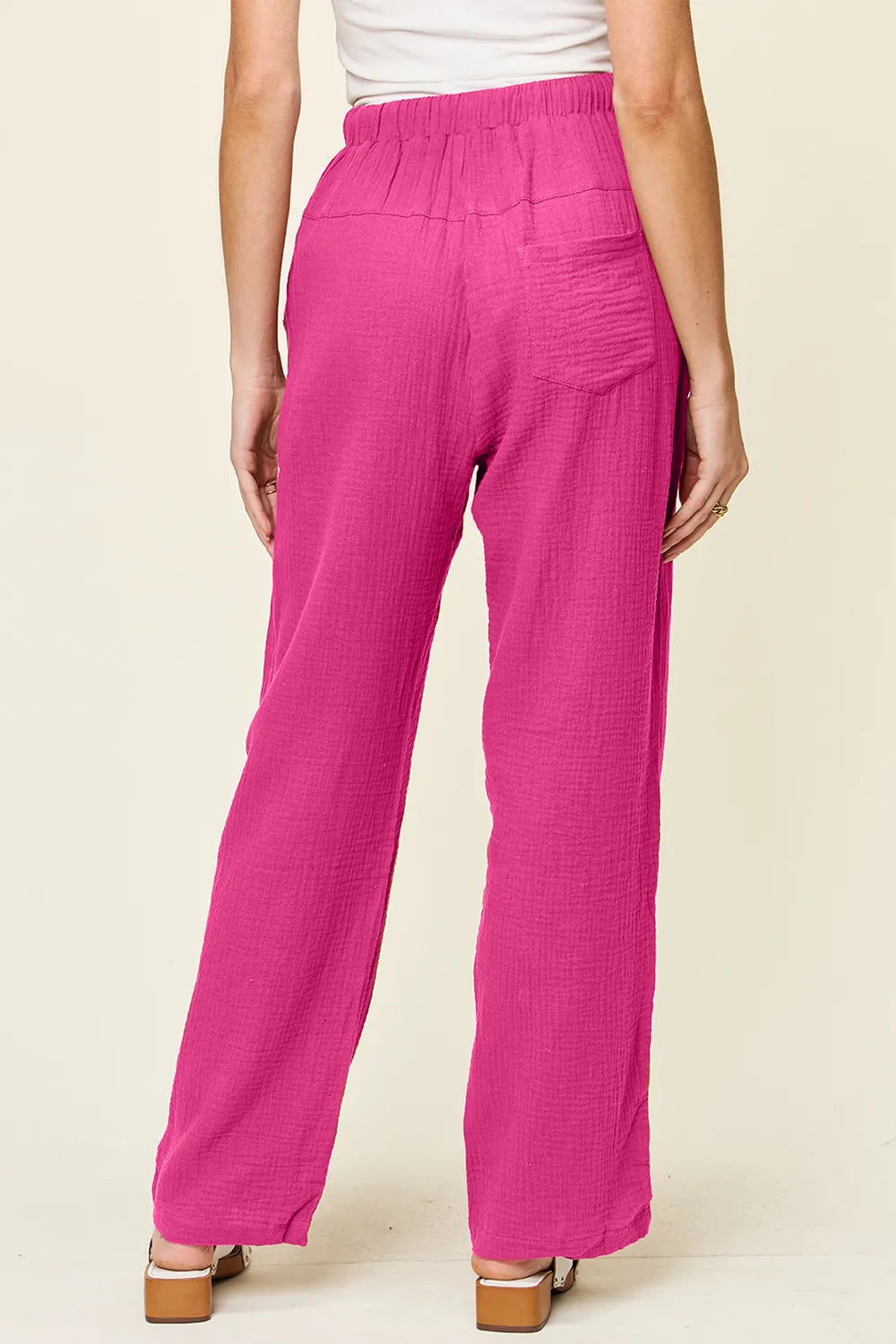 Double Take Full Size Texture Drawstring Straight Pants - kinko