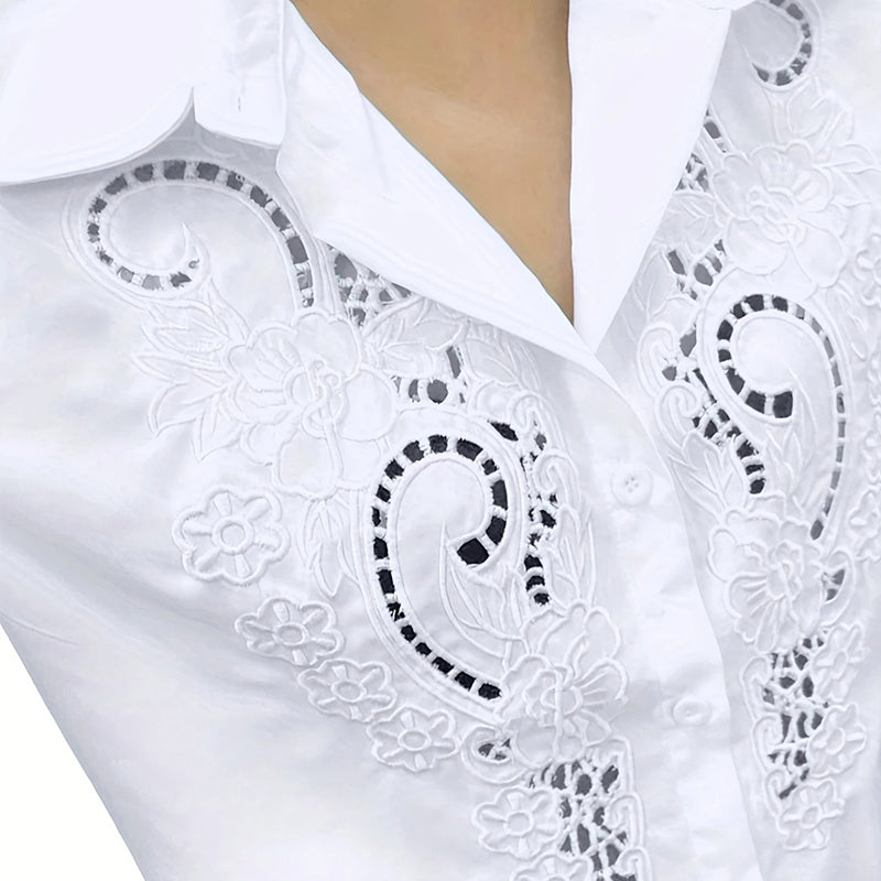 Women's Contrast Lace Long Sleeve Tops Button Down Shirts Dressy Casual Blouses Fall Fashion Clothes - kinko