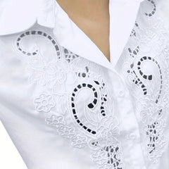 Women's Contrast Lace Long Sleeve Tops Button Down Shirts Dressy Casual Blouses Fall Fashion Clothes - kinko