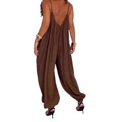 Loose Casual Solid Color Hollow-out Camisole Women's Jumpsuit - kinko