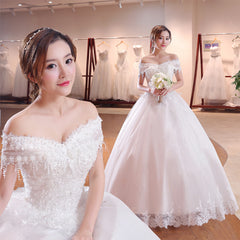 Shoulder-to-shoulder Wedding Dress Bridal Lace Plus Size Thin Shoulder Wedding Dress - kinko
