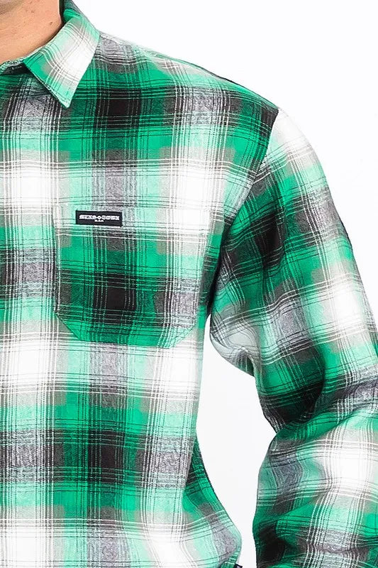 WEIV Men's Full Size Plaid Long Sleeve Flannel Shirt Plus Size - kinko