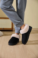 Faux Fur Round Toe Platform Slippers - kinko
