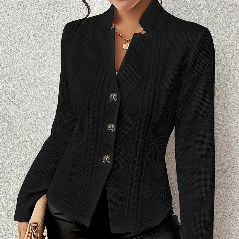Women's Elegant Textured Open Front Business Casual Work Office Blazer Jacket Suit - kinko