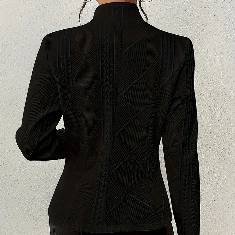 Women's Elegant Textured Open Front Business Casual Work Office Blazer Jacket Suit - kinko