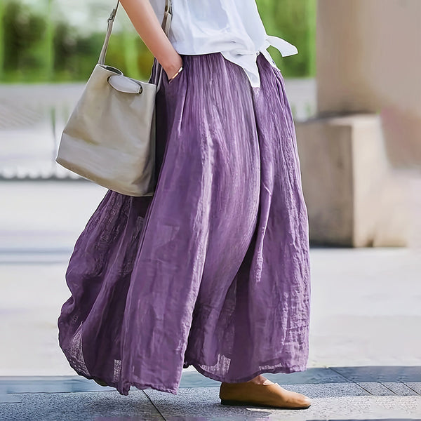 Damen Bohemian Beach A-Linien-Kleid, elastische Taille, fließender langer Maxirock mit Taschen