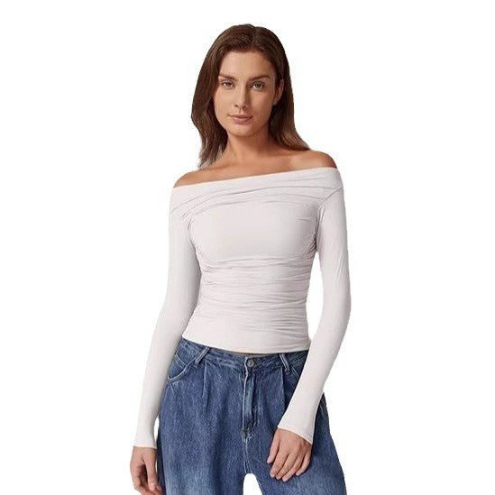 European And American Women's Clothing Top Off-shoulder Long Sleeve T-shirt - kinko