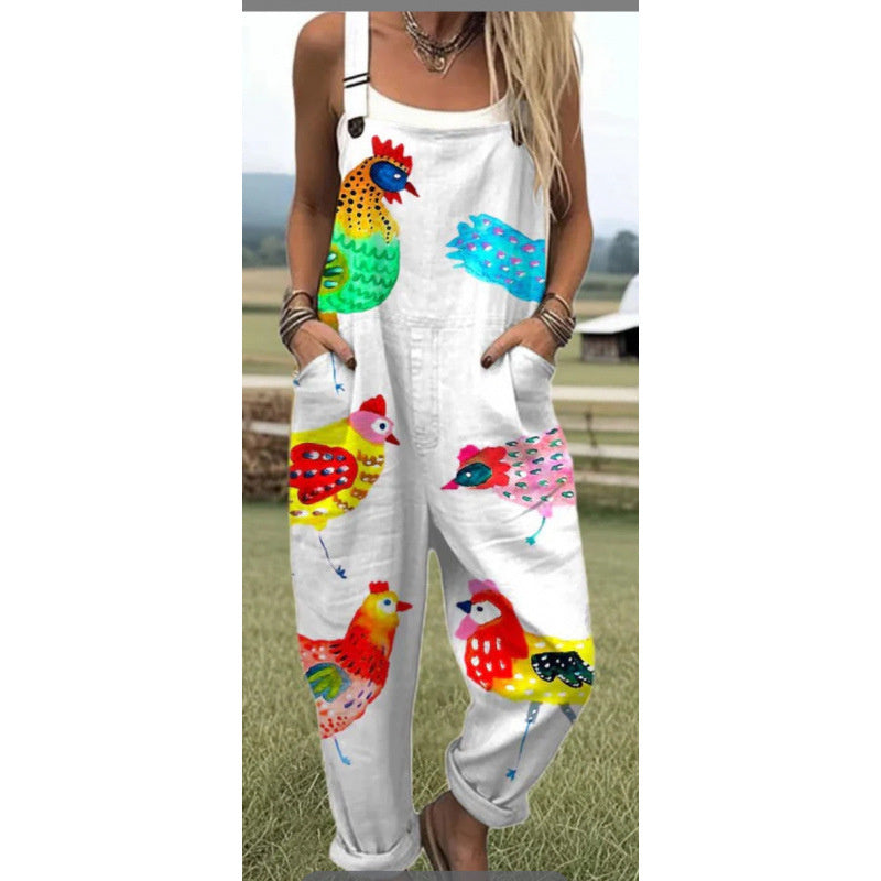 Women's Digital 3D Printing Buttons Casual Suspender Trousers Suspenders - kinko