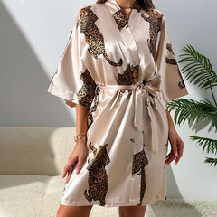 Dennlin סקסי מזדמן Homewear פשוט קרדיגן תחרה חלוק רחצה נשים אמולציה משי כתונת לילה פיג'מה