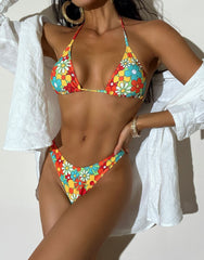Sexy Bikini mit Print, Neckholder und Schnürung – Damen-Badeanzug aus strapazierfähigem Material