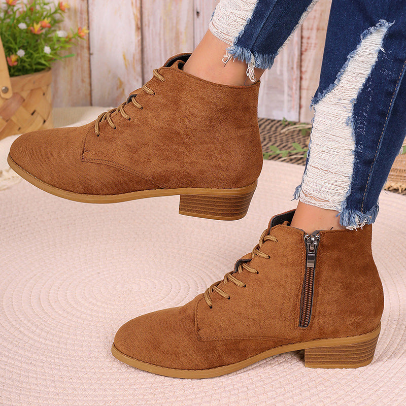 Autumn Chunky Heel Short Martin Boots Women British plus Size Lace up Chunky Heel Ankle Boots - kinko Global Holdings inc