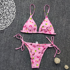 Bikini mit farbenfrohem Print, sexy Schnürung, doppelseitigem Stoff, Damen-Badeanzug