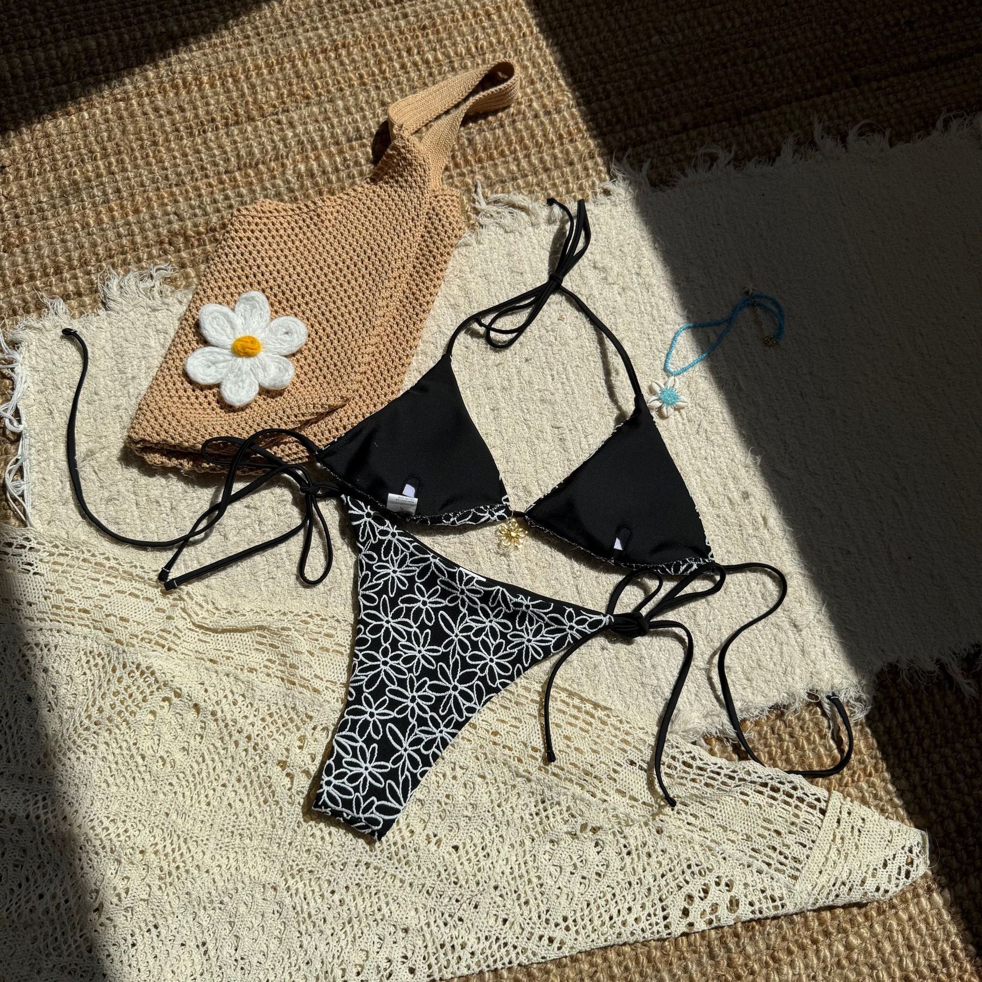 Sexy Two Piece Bikini Swimsuit Women Split Halter Lace up Swimsuit - kinko Global Holdings inc