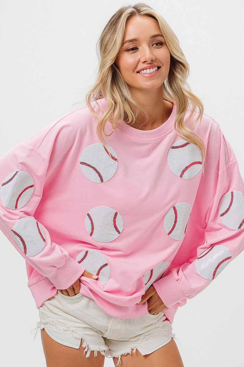 Spring Popular Baseball Sequined Sweatshirt Lazy Long Sleeve Tops Outerwear Women - kinko Global Holdings inc