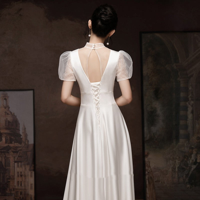 White Engagement Wedding Dress Female French Satin Light Wedding Dress - kinko