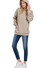 Zenana Oversized Scuba Hoodie with Kangaroo Pocket - kinko