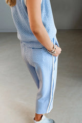 Oh Full Size Texture Contrast Trim Round Neck Top and Pants Set - kinko