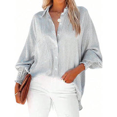Women's Casual Striped Long Sleeve Shirt With Button-Down Collar & Knit Cuff Detail - Classic Spring&Fall Blouse - kinko