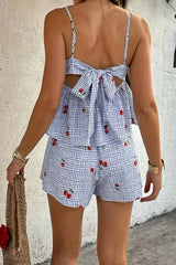 Floral Gingham Print Cami and Shorts Two-Piece Set - kinko