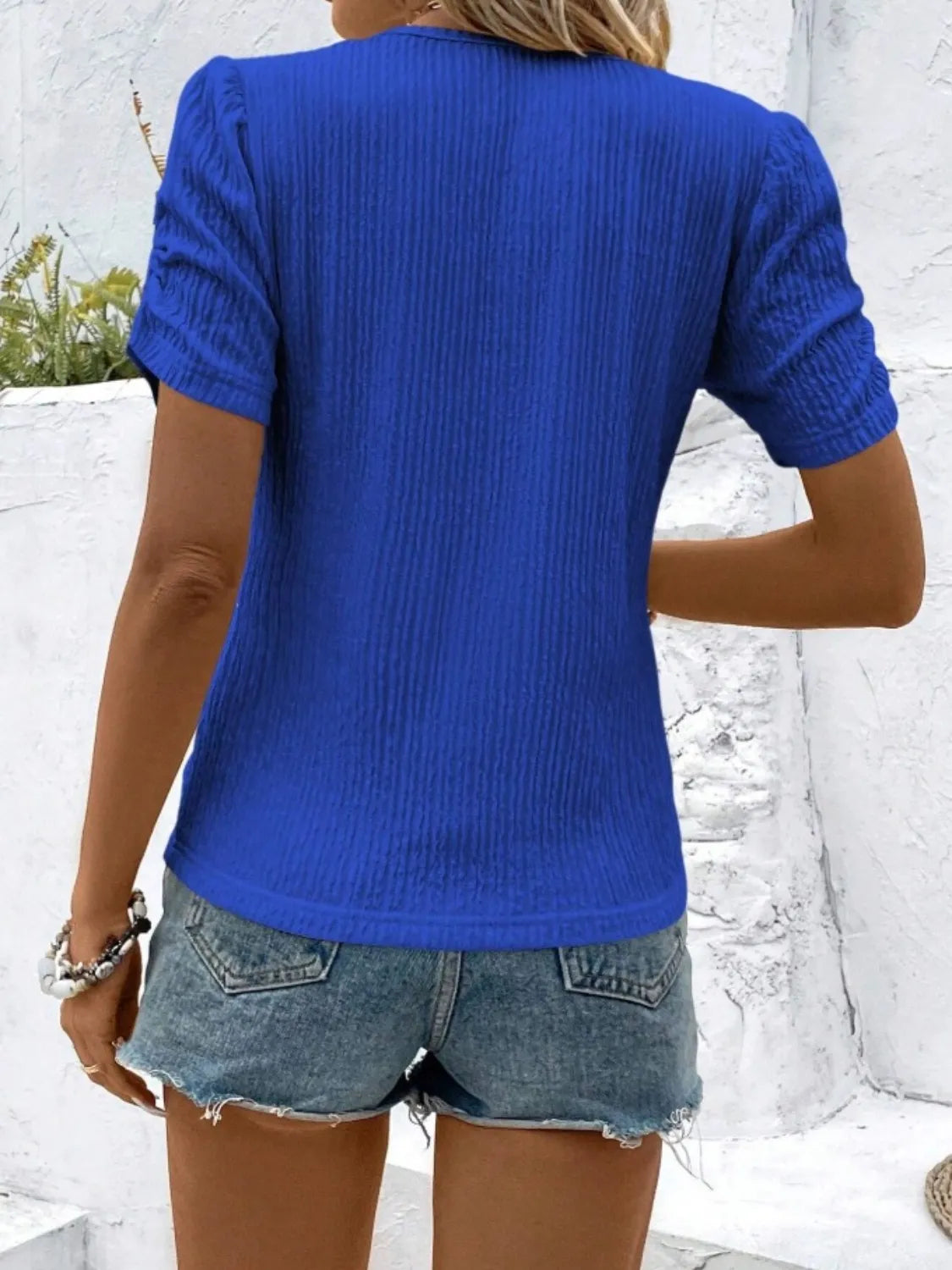 Ruched Round Neck Short Sleeve Top - kinko