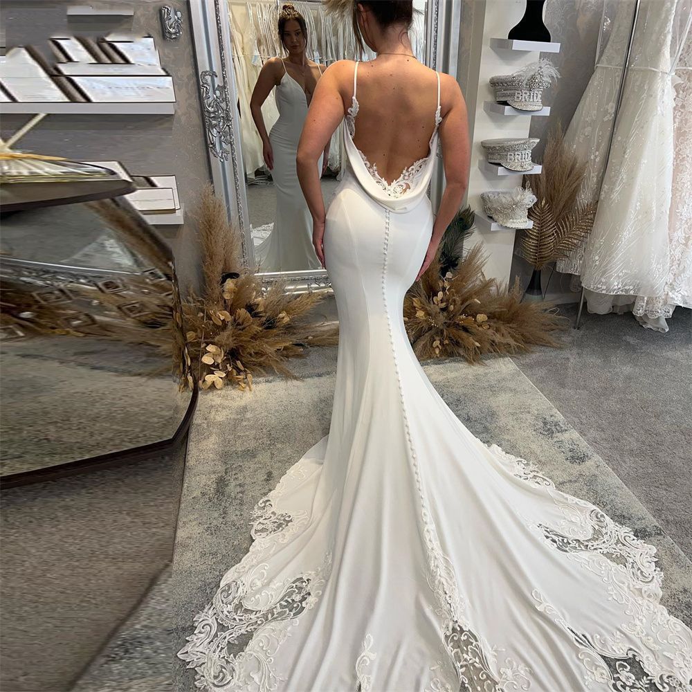 Bridal Backless Simple Satin Super Fairy Mori Style Trailing Strap Welcome Dress - kinko