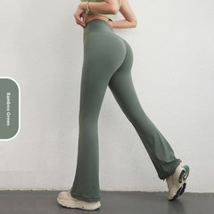 Women's Hip Raise High Waist Pocket Sports Bell-bottom Pants - kinko