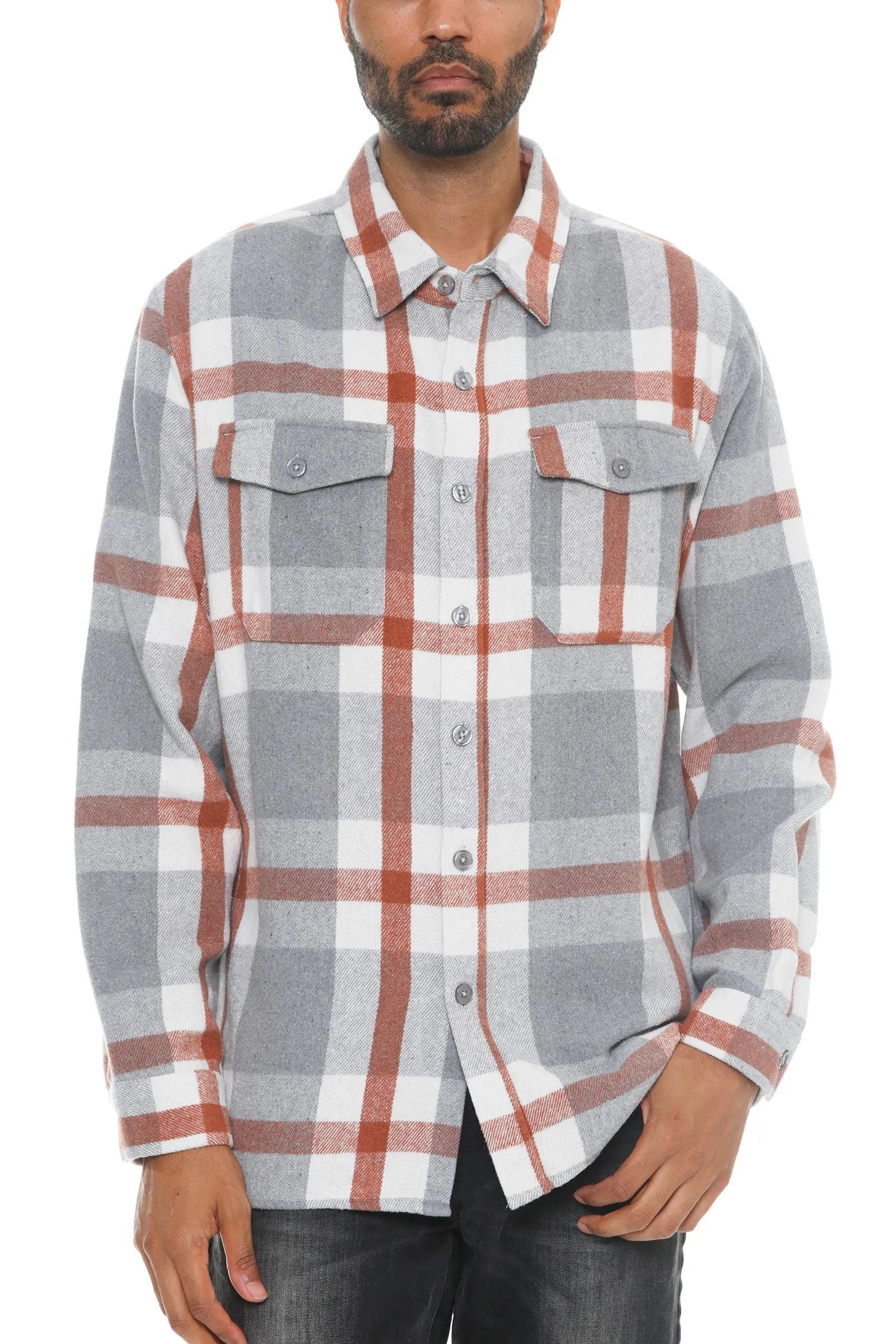 WEIV Men's Full Size Checkered Soft Flannel Shacket Plus Size - kinko