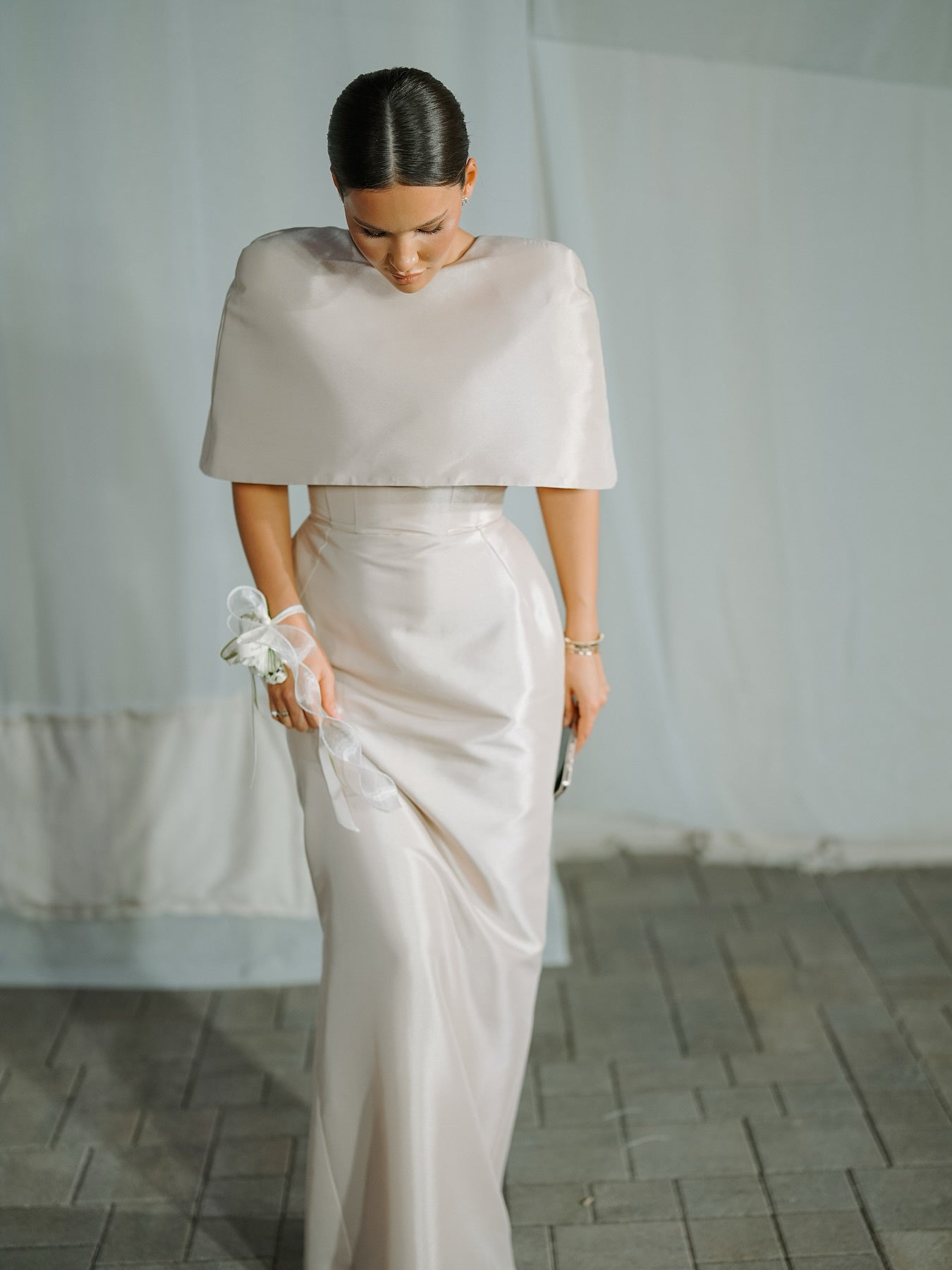 Satin Cape-style Top &Fitted Maxi Dress Set - kinko