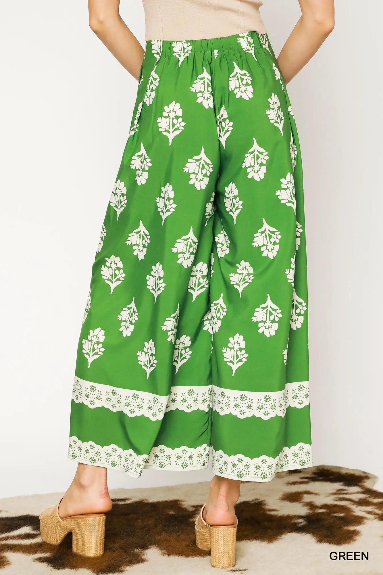 Umgee Floral Pleated Wide-Leg Pants - kinko