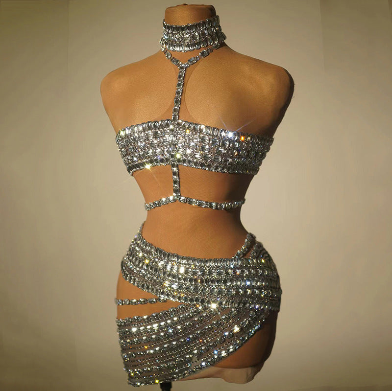 High-end And Fashionable Rhinestone Tube Top Short Skirt Top Vest - kinko